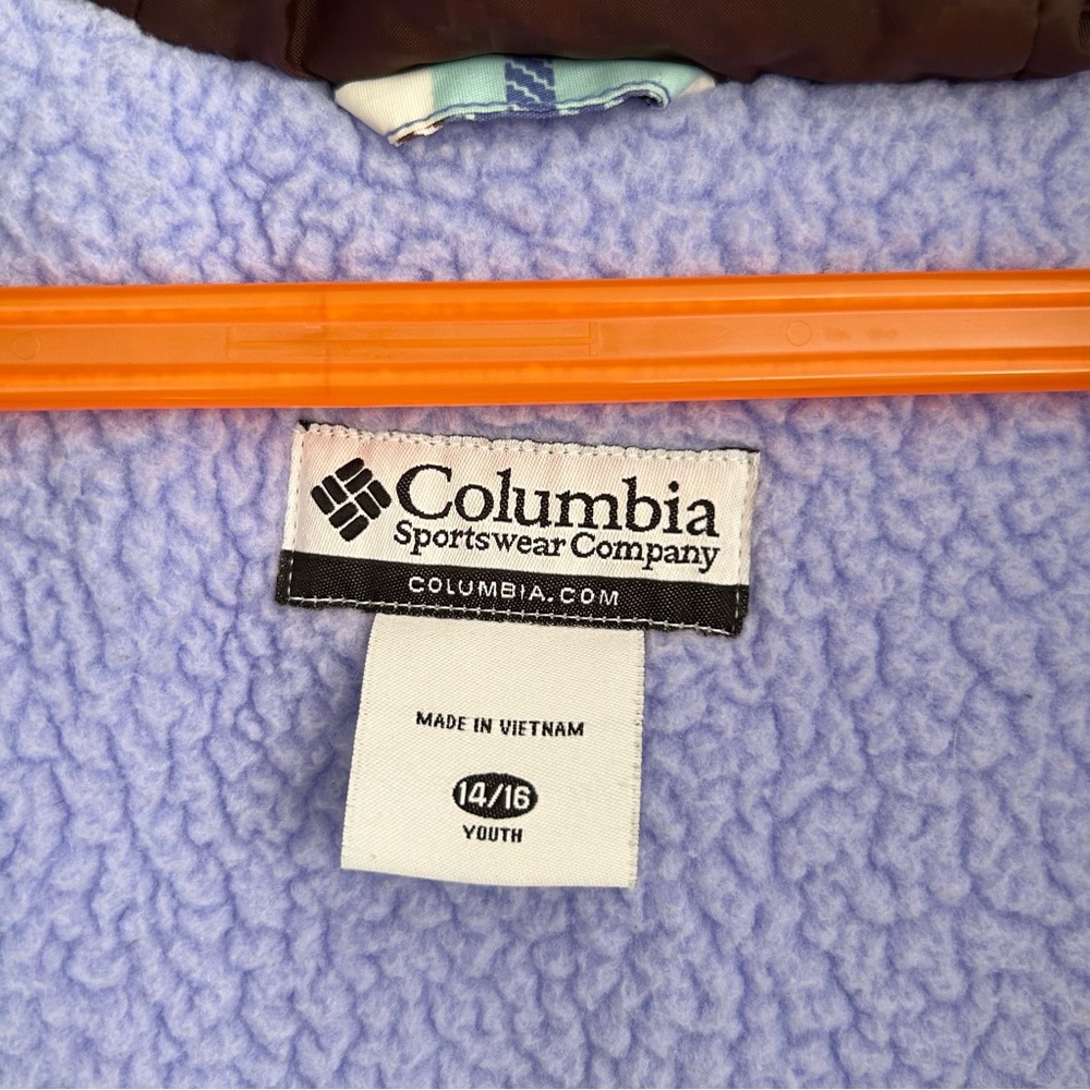 Columbia Snow Ski Waterproof Periwinkle Blue Brown Plaid Jacket Hood Size 14/16 - Picture 4 of 16